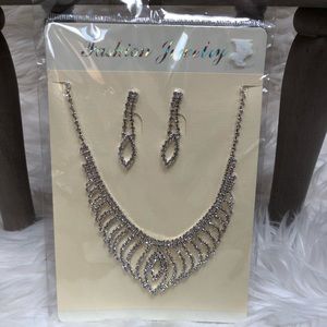 Necklace and Earrings Silver with Rhinestones